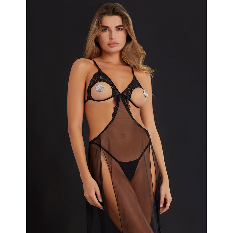 Sottoveste nera lunga in pizzo - Megan