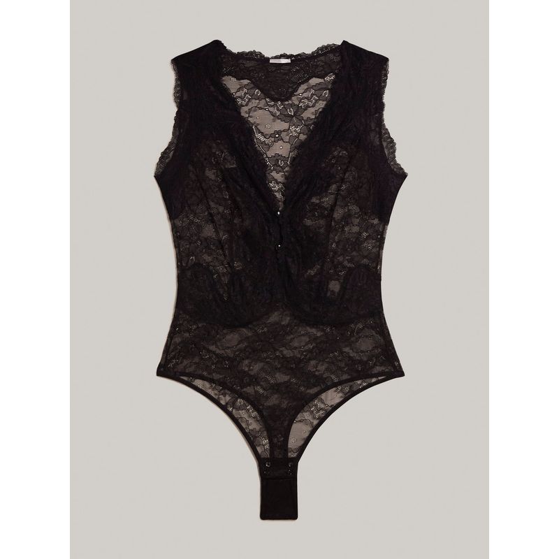 Sheer Sleeveless Black Stretch Lace Bodysuit - Yamamay