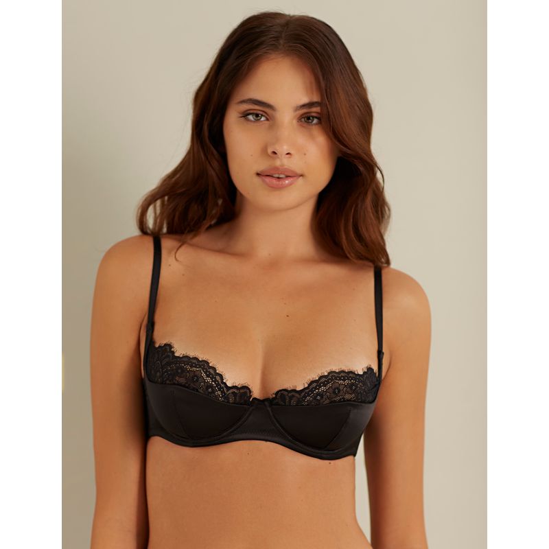 Black Satin Balconette with lace neckline Delicacy - Yamamay