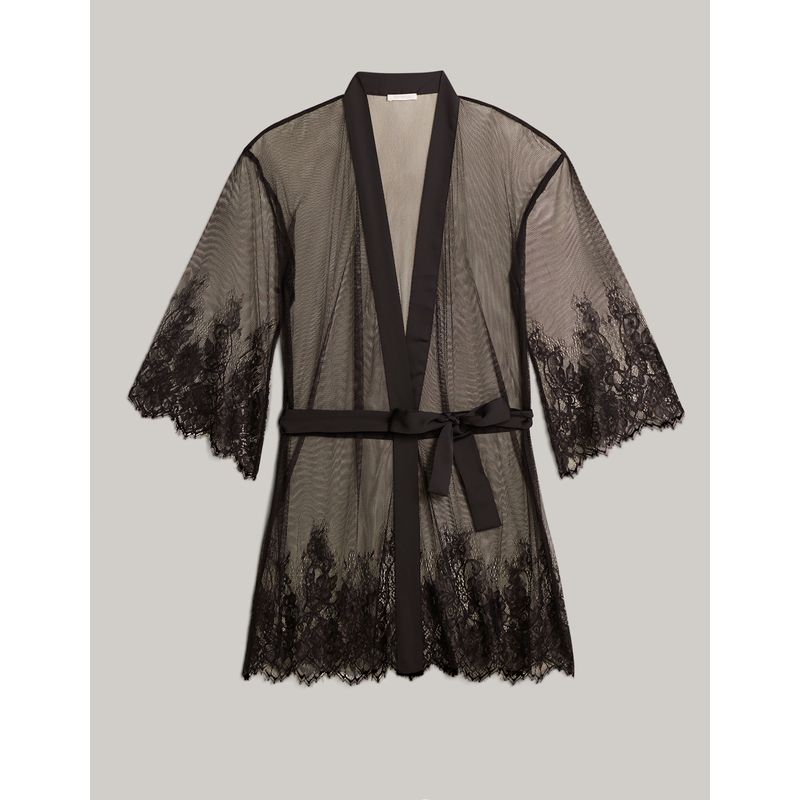 Black kimono in transparent tulle and lace Delicacy - Yamamay