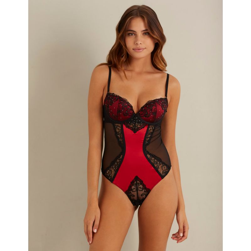 Red and black bodysuit preformed cups with rhinestones Lucent - Yamamay