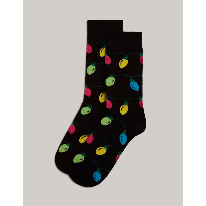 Men's short socks with Christmas lights - Hello Xmas
