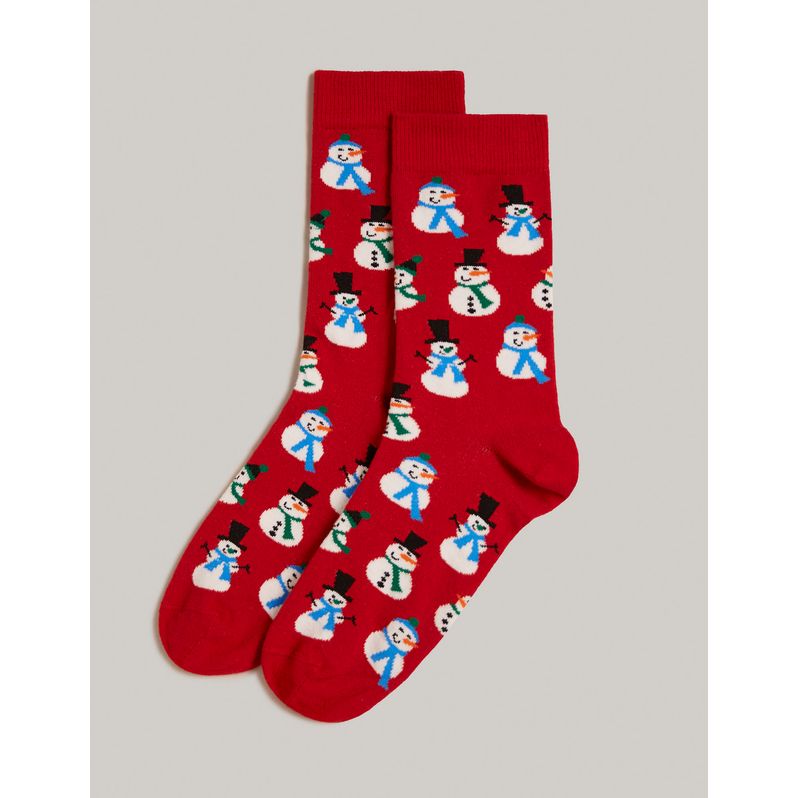 Men’s short socks with snowmen - Hello Xmas