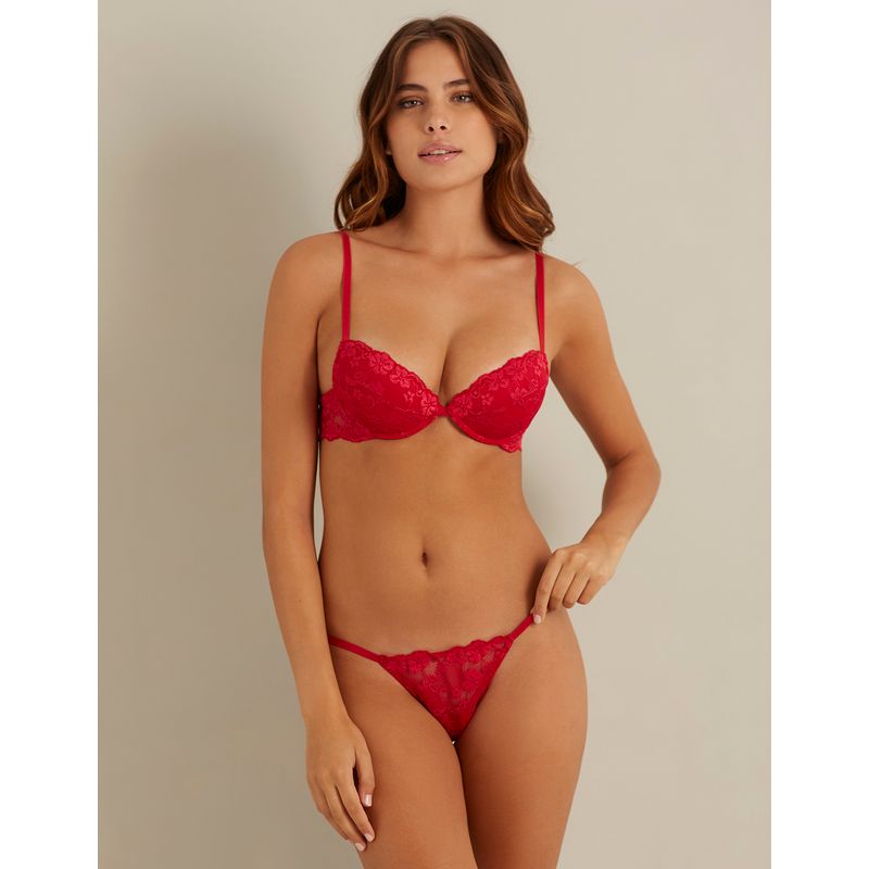 Buy YAMAMAY Lace Pattern Cotton Tanga for Women Red at