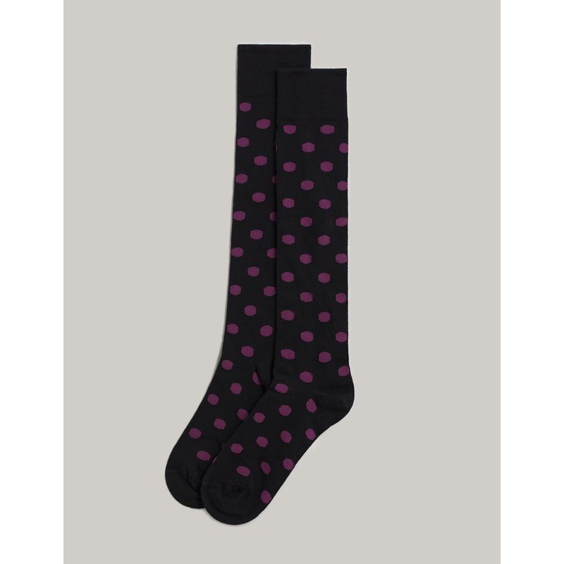 Men's long socks with fuchsia polka dots on black Daily
