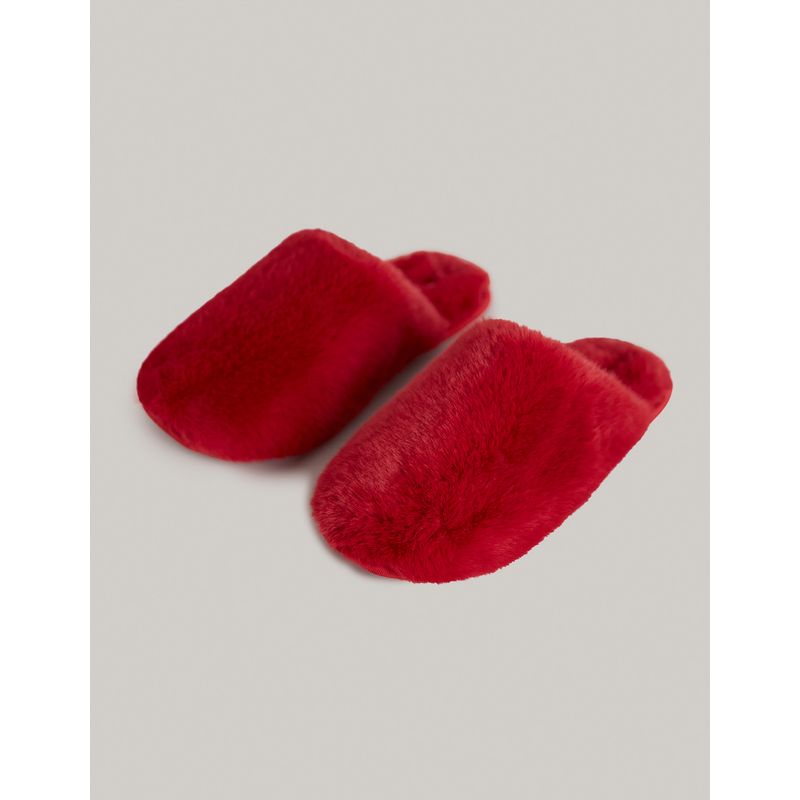 Red furry slippers hot sale