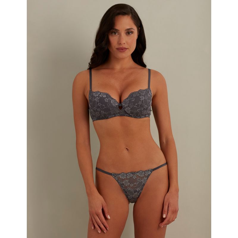 Balconette with differentiated cups in dark gray Primula Color lace -  Yamamay
