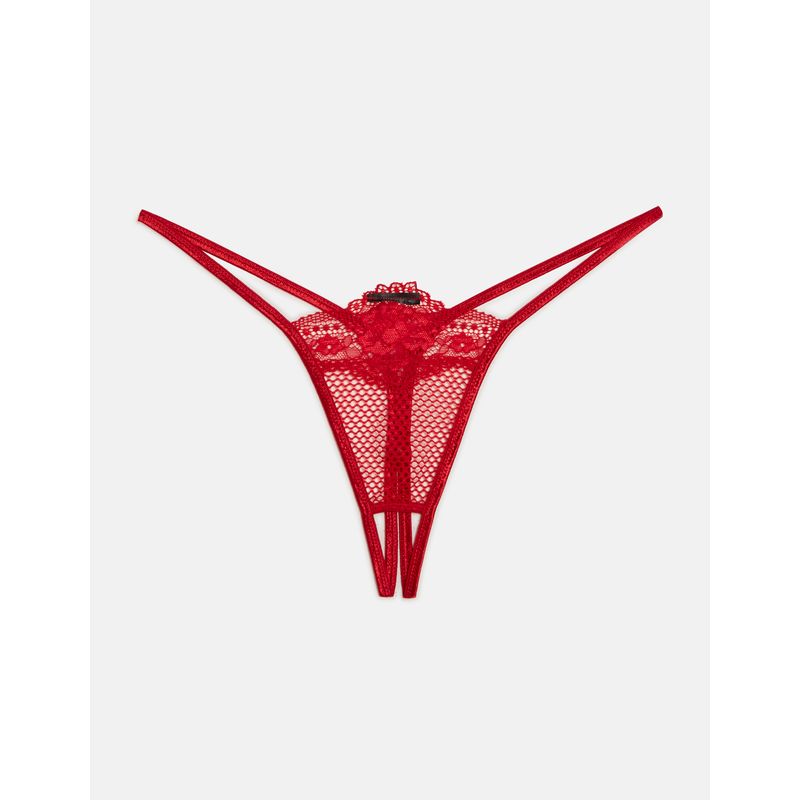 Red open thong in lace and mesh Prive Magnetic Red Yamamay