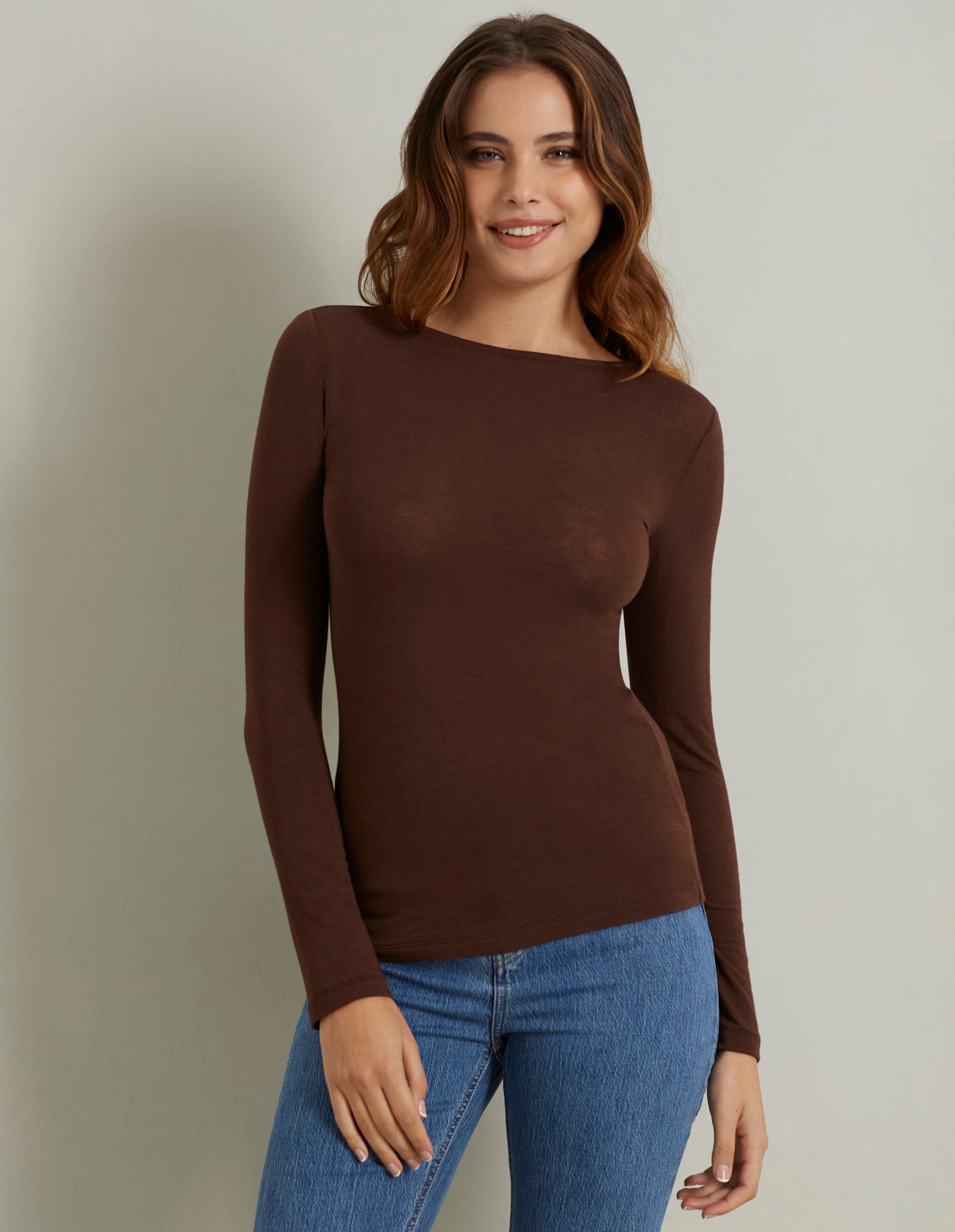 Maglia Maniche Lunghe Color Carne T-shirt Termica Color Carne Con