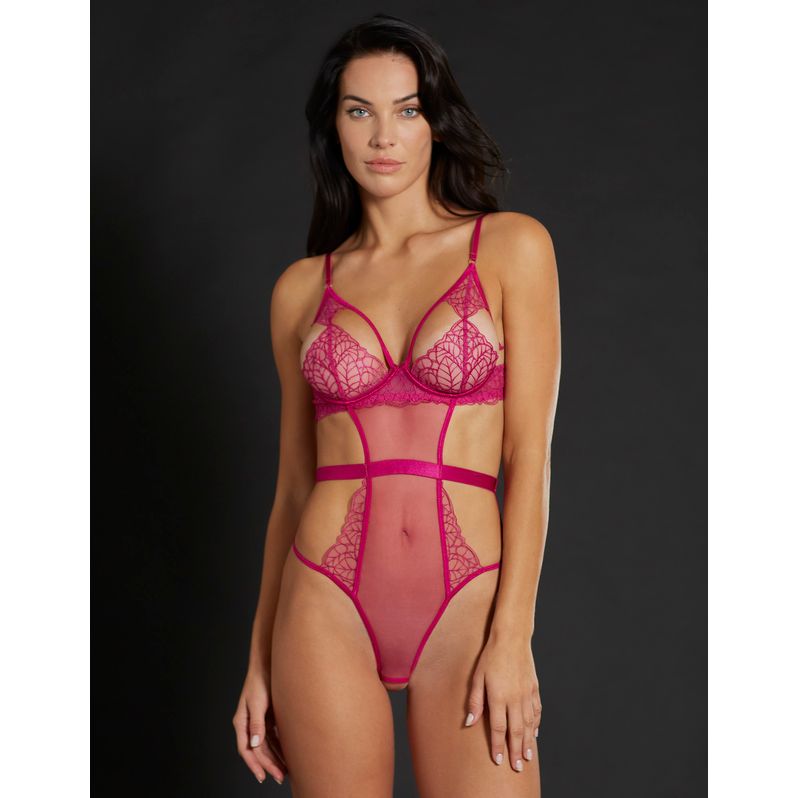 Body aperto con coppe e con ferretto senza imbottitura in pizzo e tulle Privé - Foliage