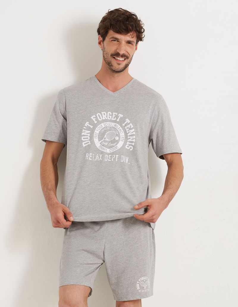 Pigiama Corto Ragazzo - Maglia E Bermuda 100% Cotone, Grigio, Taglia 176cm - Foto 4