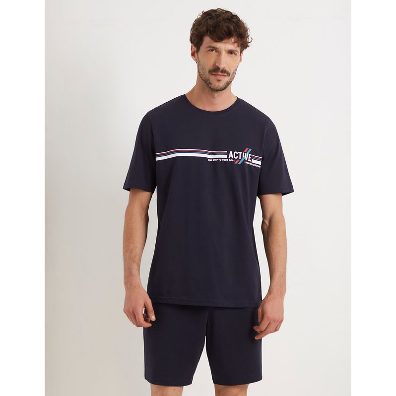 Pigiama corto blu regolabile in vita con doppia tasca laterale in cotone Cody