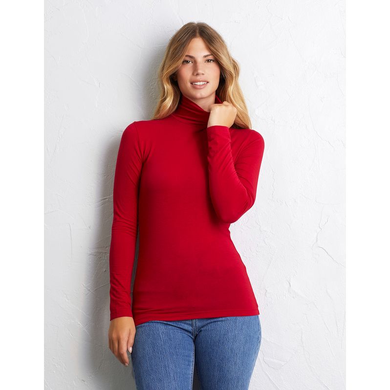Maglia con collo alto a maniche lunghe in jersey elasticizzato Basic con Cashmere