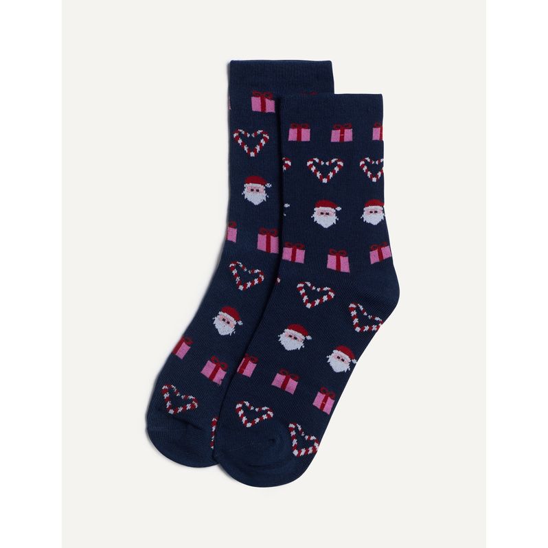 Calze corte blu notte natalizie in maglia Mix & Match