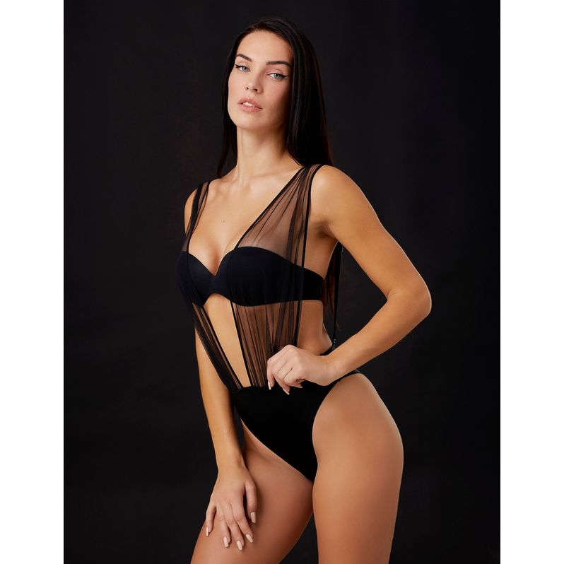 Body con bande in tulle con spalline regolabili Privé - Veil