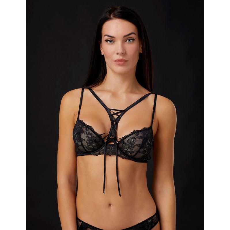 Carioca-BH aus Spitze mit Bügeln und Satinbändern Privé - Black Cross