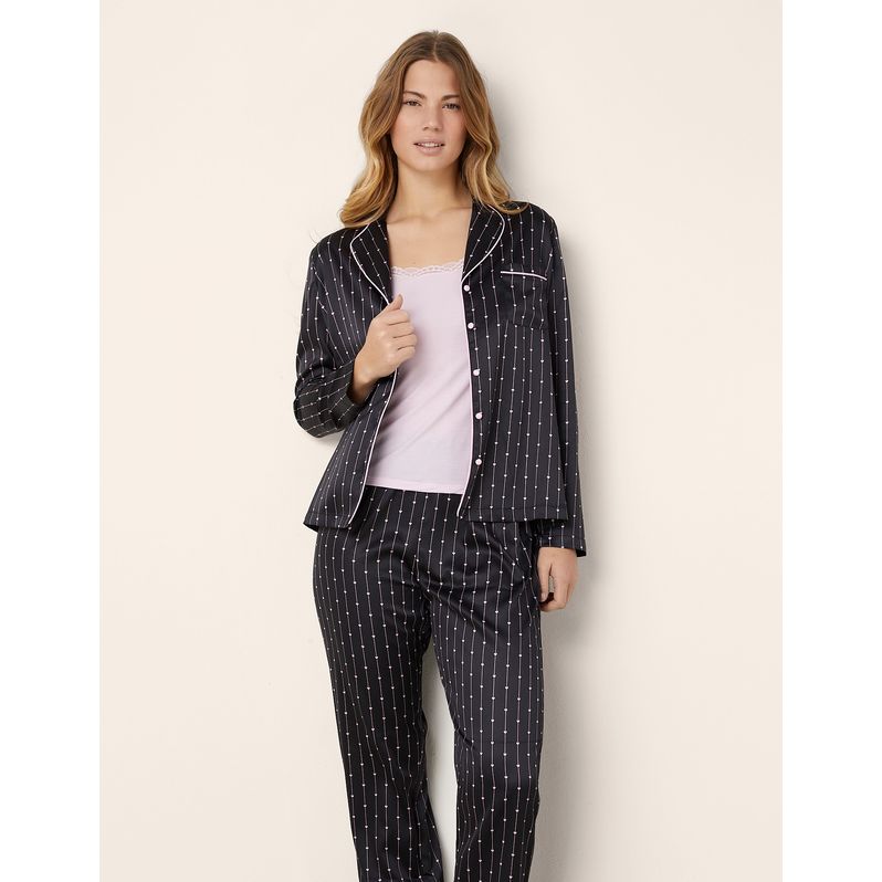 Long open pajamas in blue satin with recycled fibers Amour Toujours