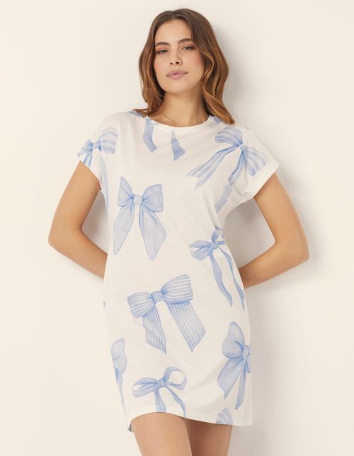 Camicia da notte corta in cotone con fiocchetti Chic Bowls