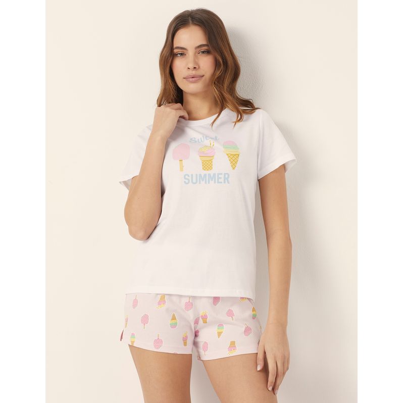 Pigiama corto con maglia girocollo con coni gelato Sweet Summer