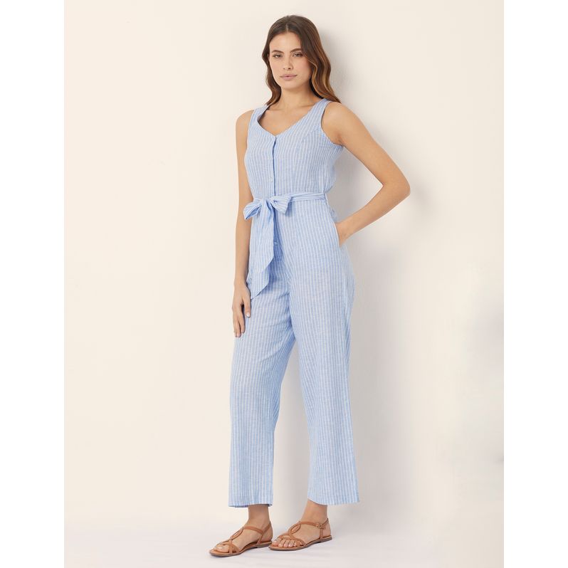 Tuta azzurra a righe bianche Cotton Linen