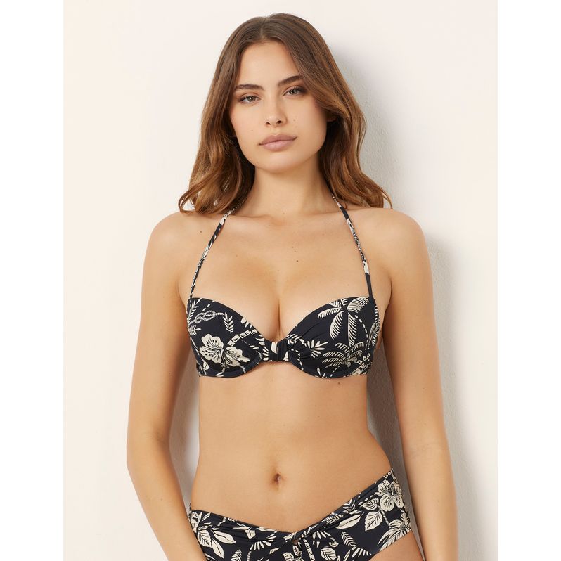 Push up costume imbottito con stampa tropicale Malibù