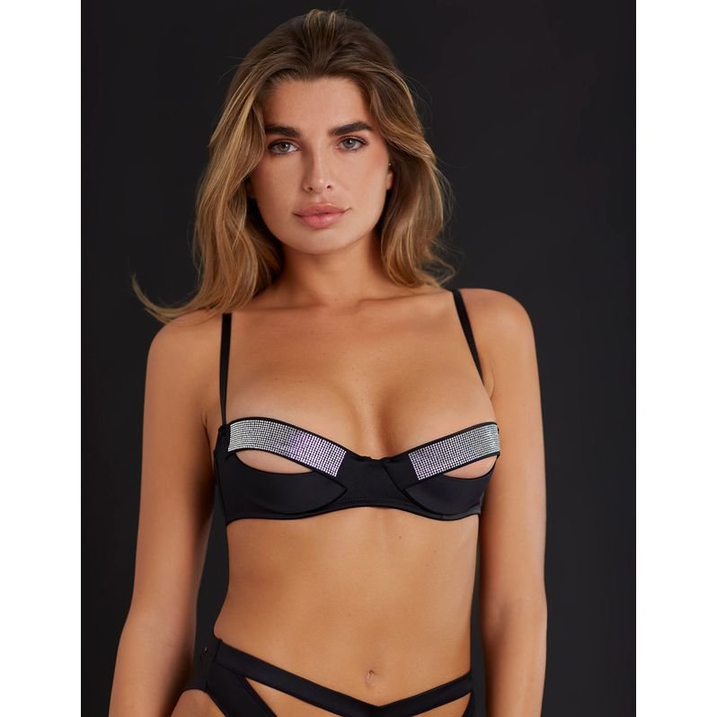 Carioca con ferretto in microfibra lucida con fascia in strass Privé - Night Queen