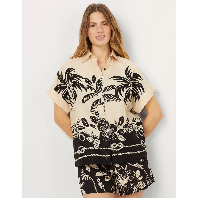 Wide short-sleeved shirt in cotton and linen Malibù