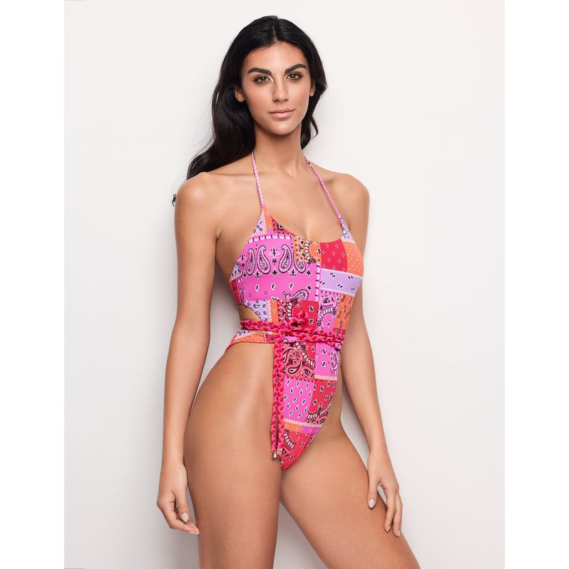 One-piece swimsuit with braided bands Bandana