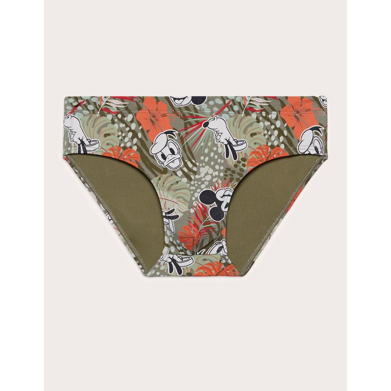 Grüne Jungen-Slipbadehose mit Mickey-Mouse-Print