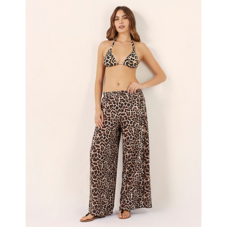 Pantalone lungo a palazzo con stampa animalier Marianna