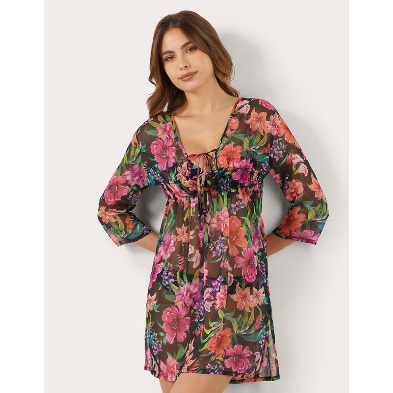 Medium-length kaftan with floral print Marianna