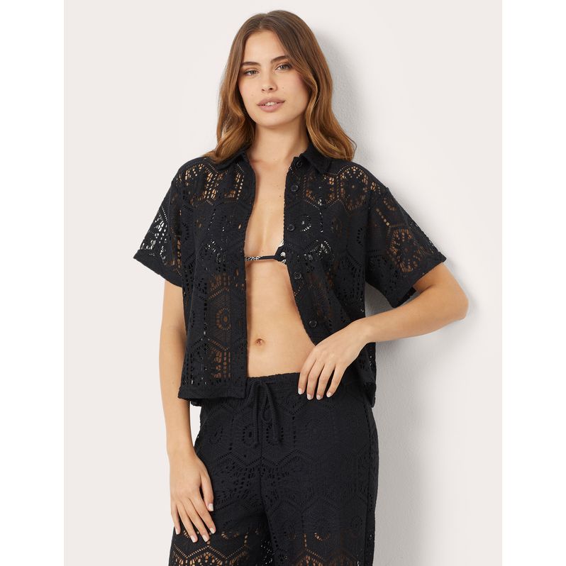 Camicia traforata a maniche corte Crochet