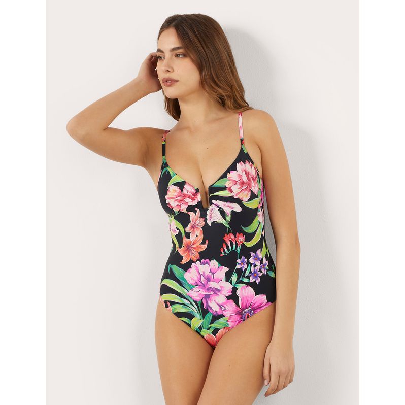 One-piece swimsuit with removable cups and floral print Marianna