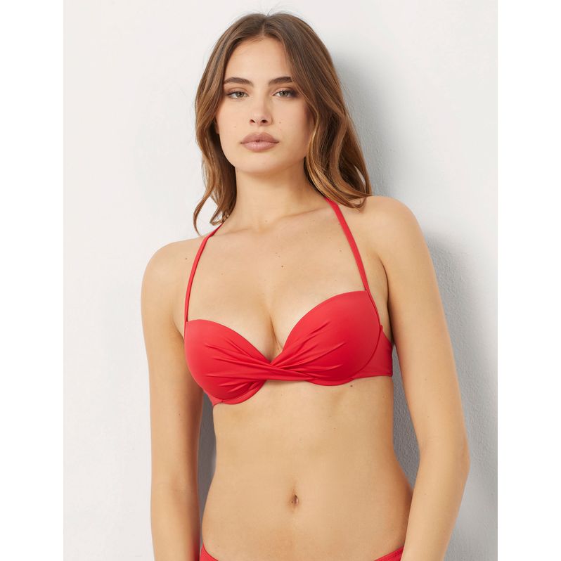 Push-up de bikini rojo con aros y lazo al cuello Essentials