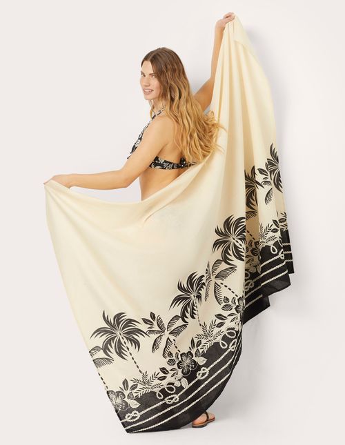 Pareo in cotone e lino con stampa tropicale Malibù