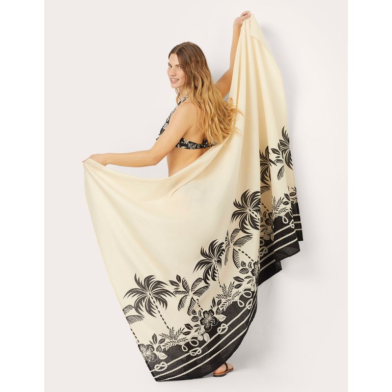 Pareo in cotone e lino con stampa tropicale Malibù