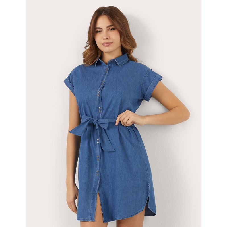 Camicione da donna con cintura in vita Denim
