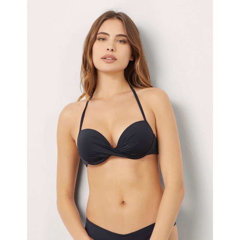 Push-up de bikini negro con aros y lazo al cuello Essentials