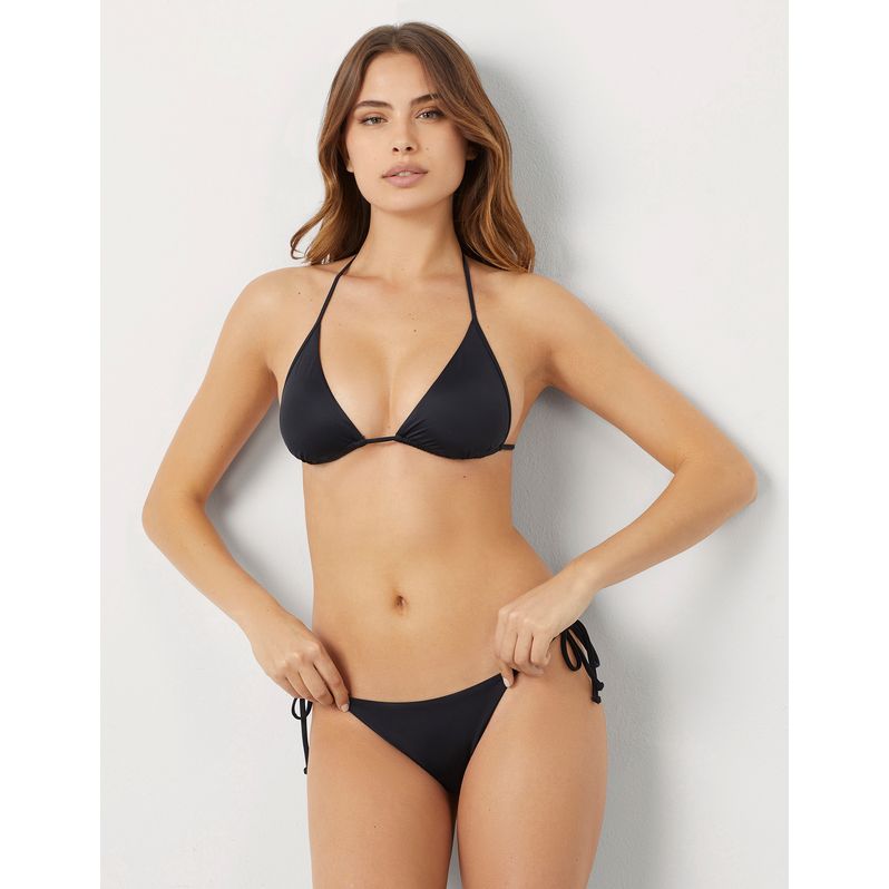 Slip del costume nero in microfibra con laccetti laterali Essentials