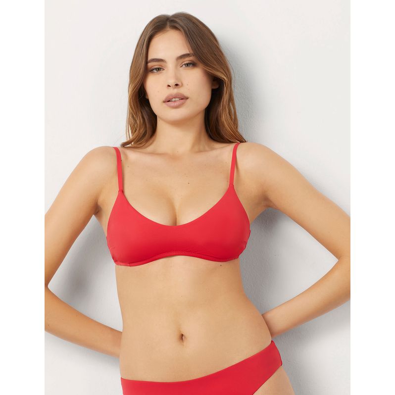 Bralette de bikini rojo sin aros copas extraíbles Essentials