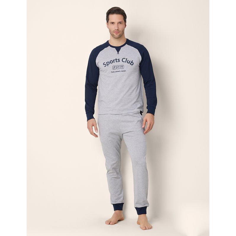 Long pajamas in gray and dark blue cotton with viscose Daily Pajamas