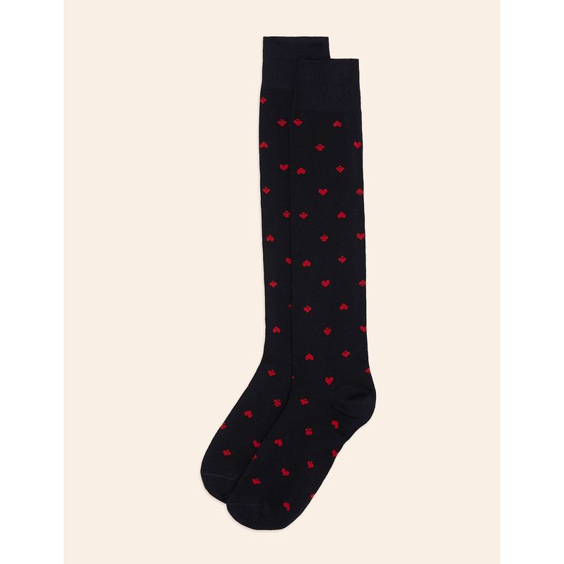 Black long socks with playing card suit motif Amour Toujours