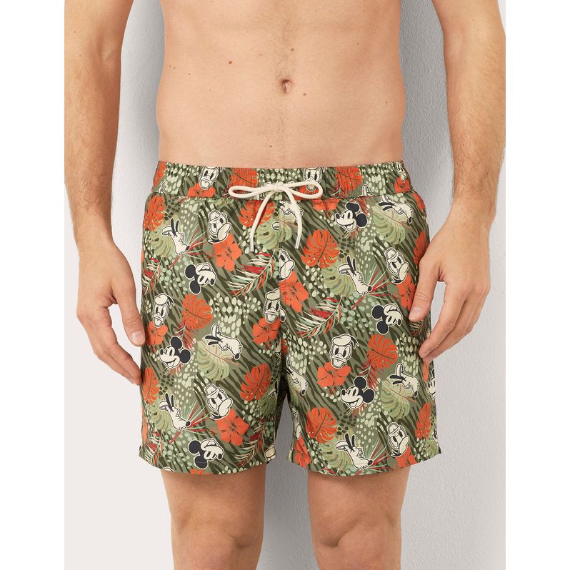 Costume boxer da uomo verde con stampa Mickey Mouse