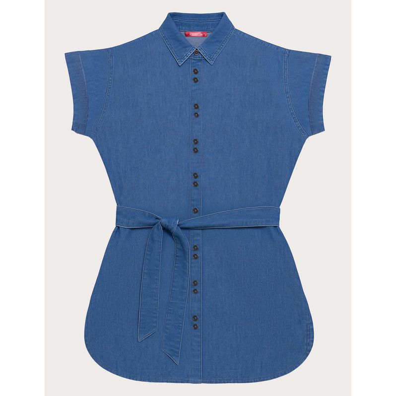 Abito corto da bambina con cintura in vita Denim