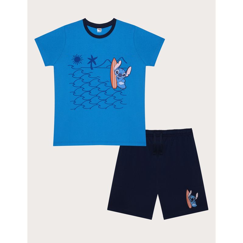 Set t-shirt azzura + pantaloncino da bambino Stitch