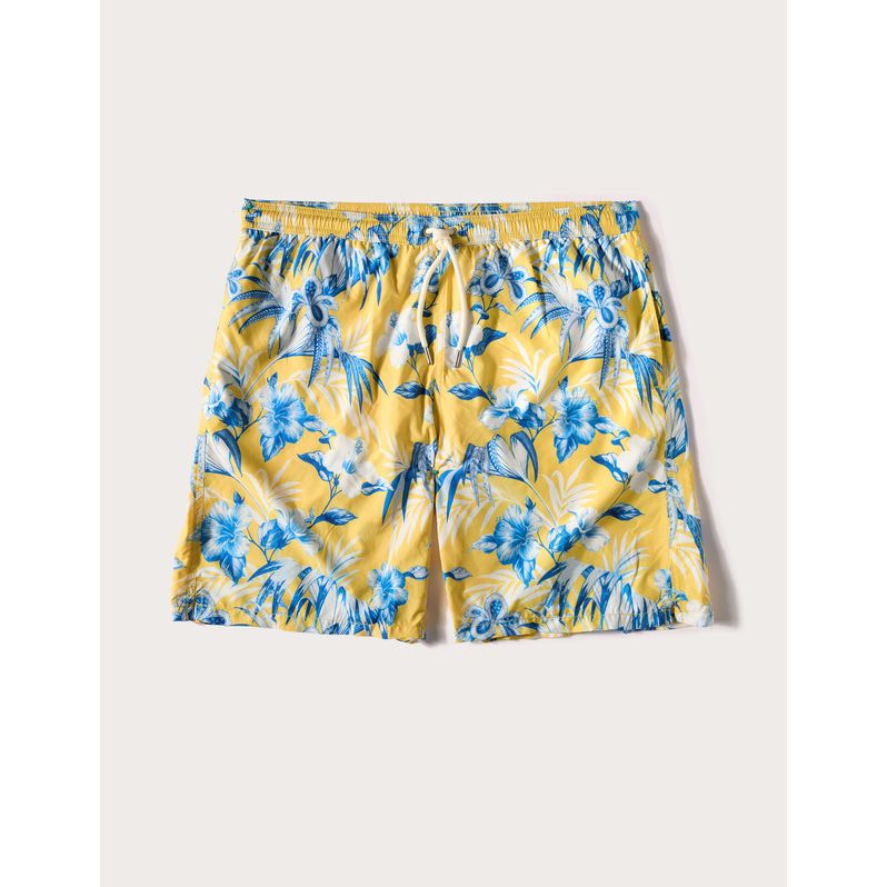 Costume boxer lungo da uomo giallo con fiori Tropical
