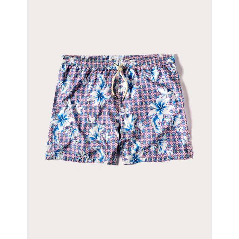 Costume boxer da uomo con sfondo geometrico e fiori Tropical