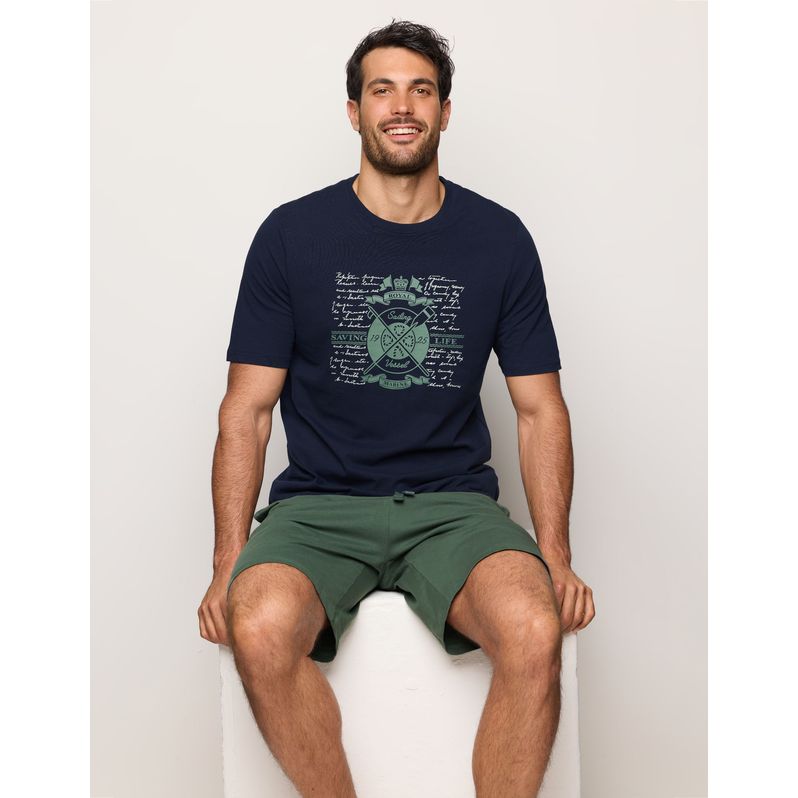 Pigiama corto blu da uomo con stampa Royal Marine