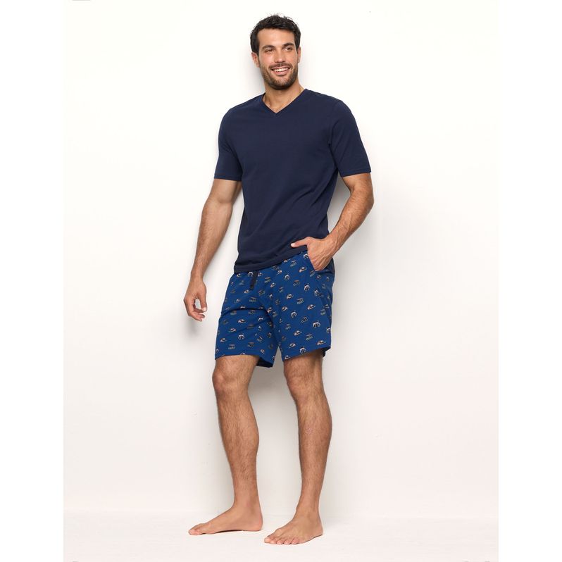 Pigiama corto blu da uomo con scollo a V Royal Marine