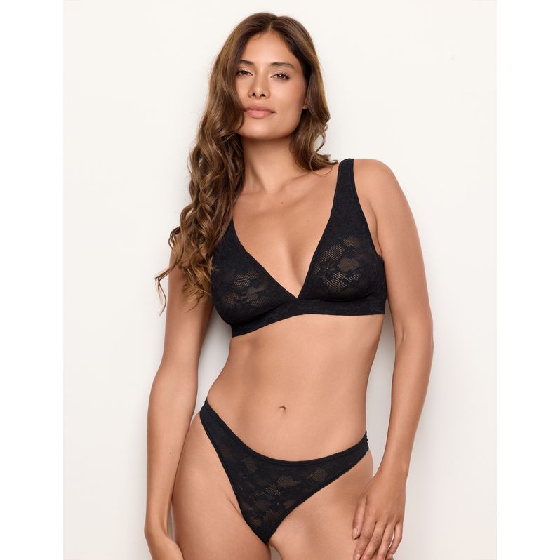 Bralette sfoderata in pizzo elasticizzato nero Stretch Lace